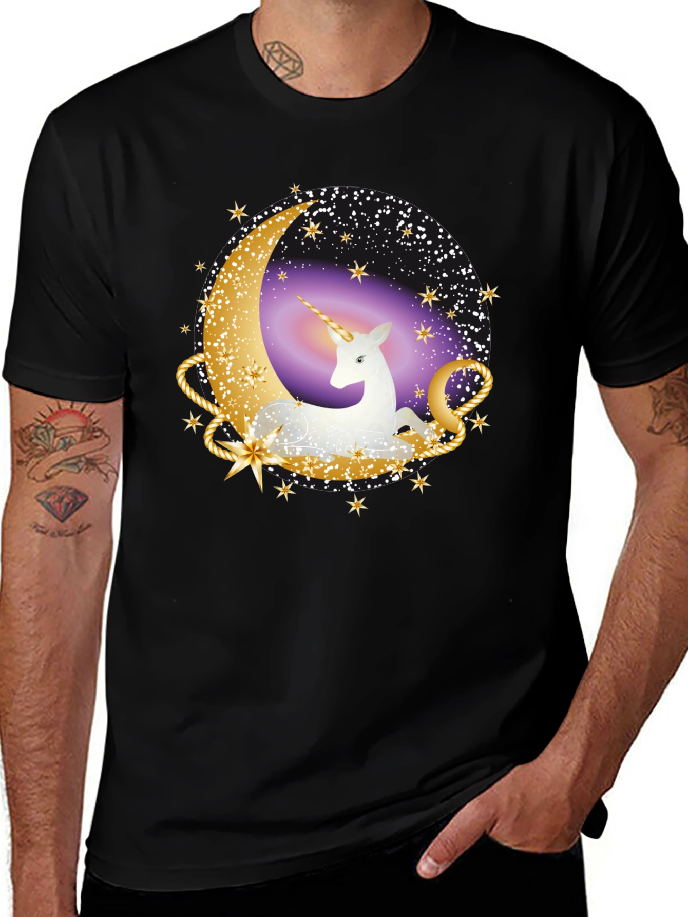 Unicorn Moon Graphic Tee - Black Cotton T-Shirt