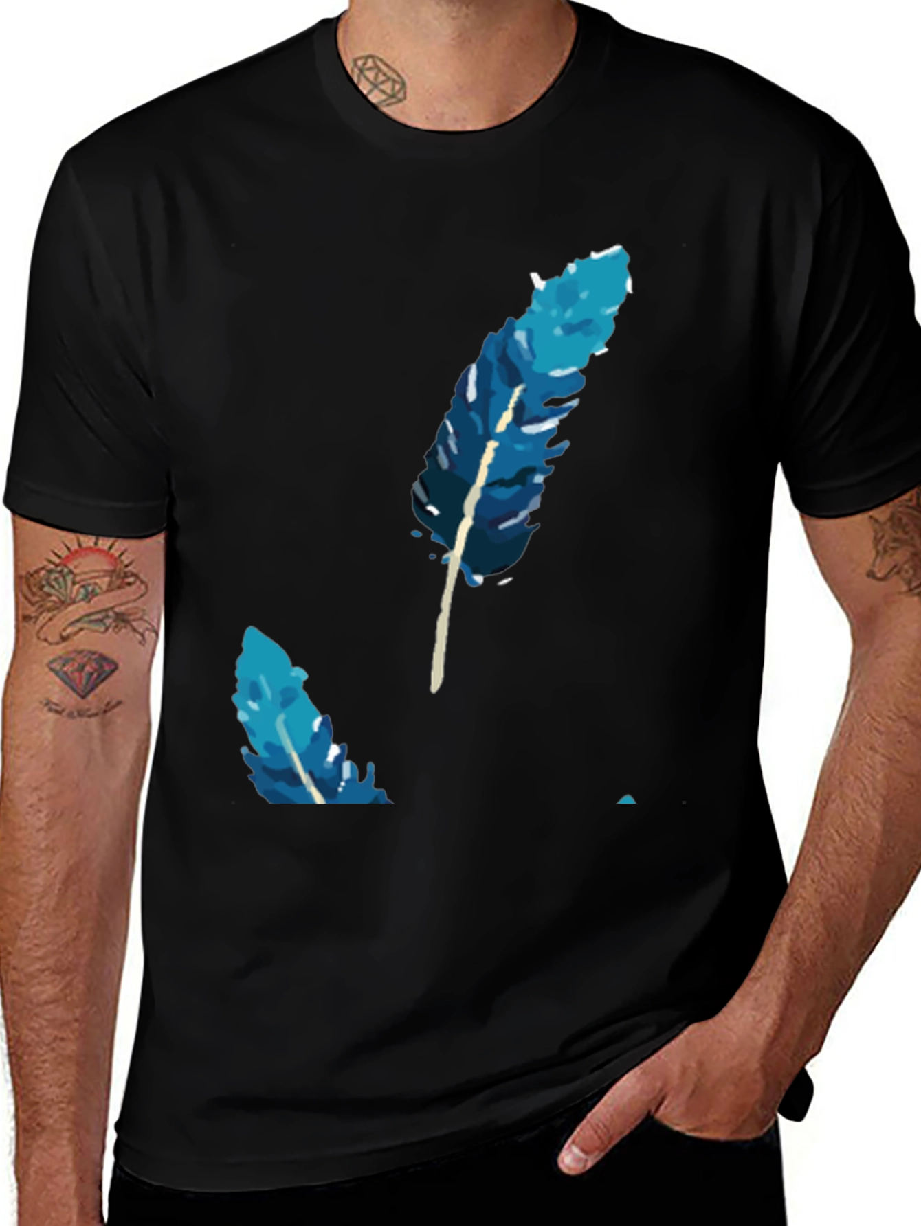 Variant 7 of Blue Feather Graphic Tee - Soft Cotton Blend