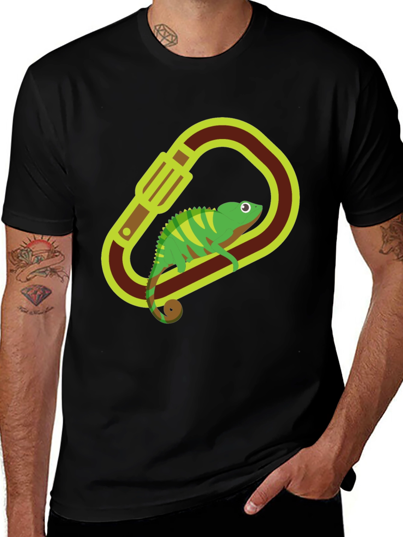 Variant 17 of Chameleon Carabiner Graphic Tee - Black Cotton Casual Shirt