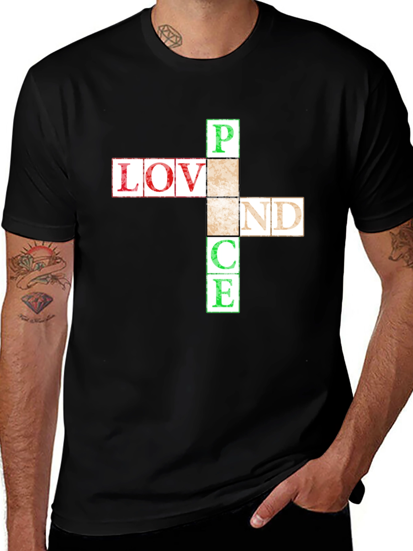 Variant 7 of Love and Peace Graphic Black T-Shirt