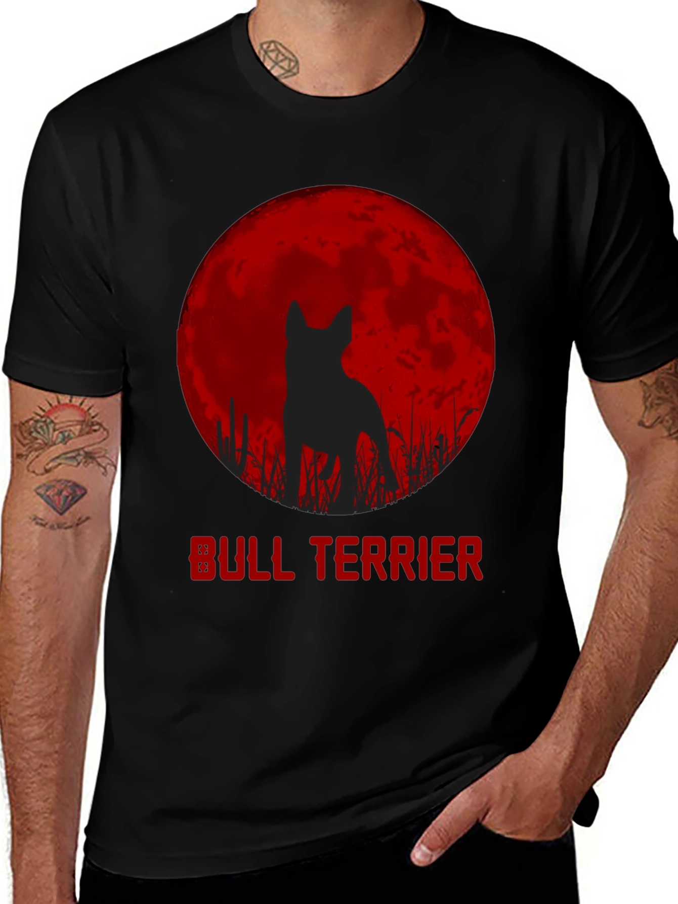 Bull Terrier Moon Silhouette Graphic T-Shirt