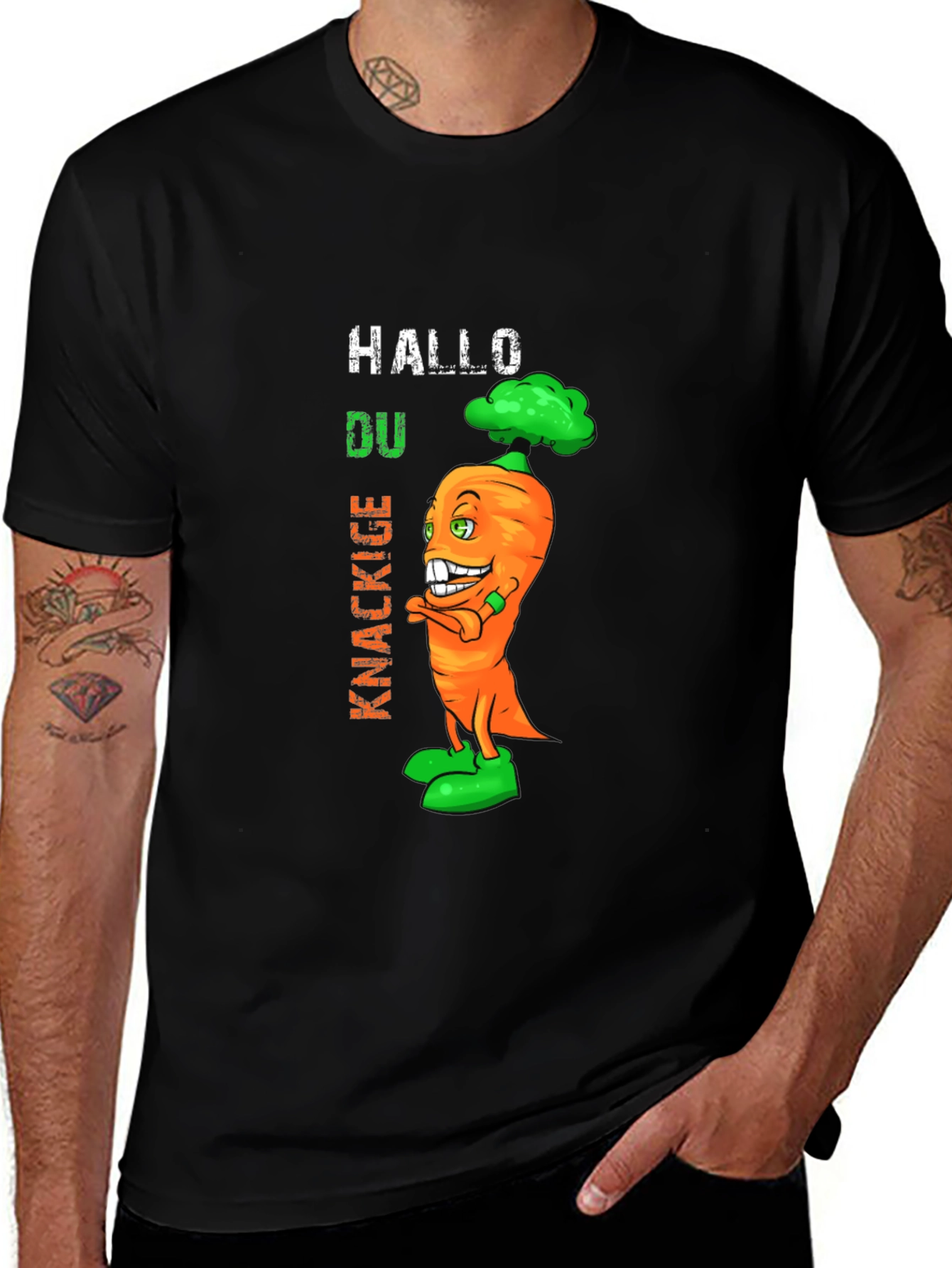 Variant 21 of Funny Carrot Graphic T-Shirt - "Hallo Du Knackige"