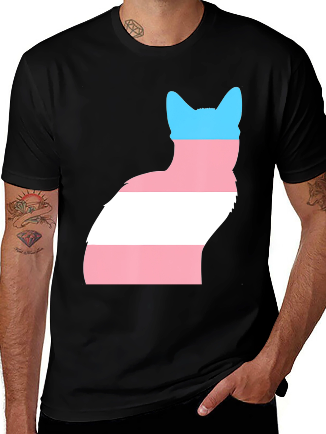 Transgender Pride Cat T-Shirt - Black