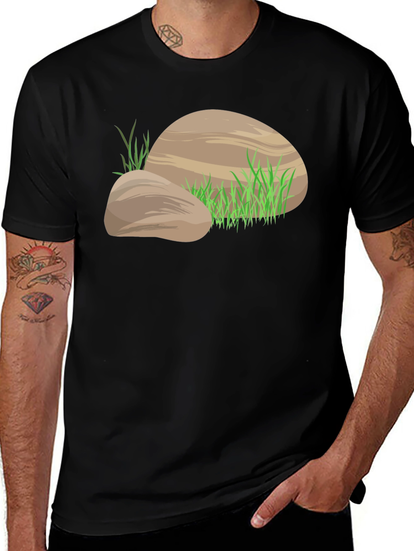 Variant 25 of Nature Graphic Tee - Rocks and Grass Design