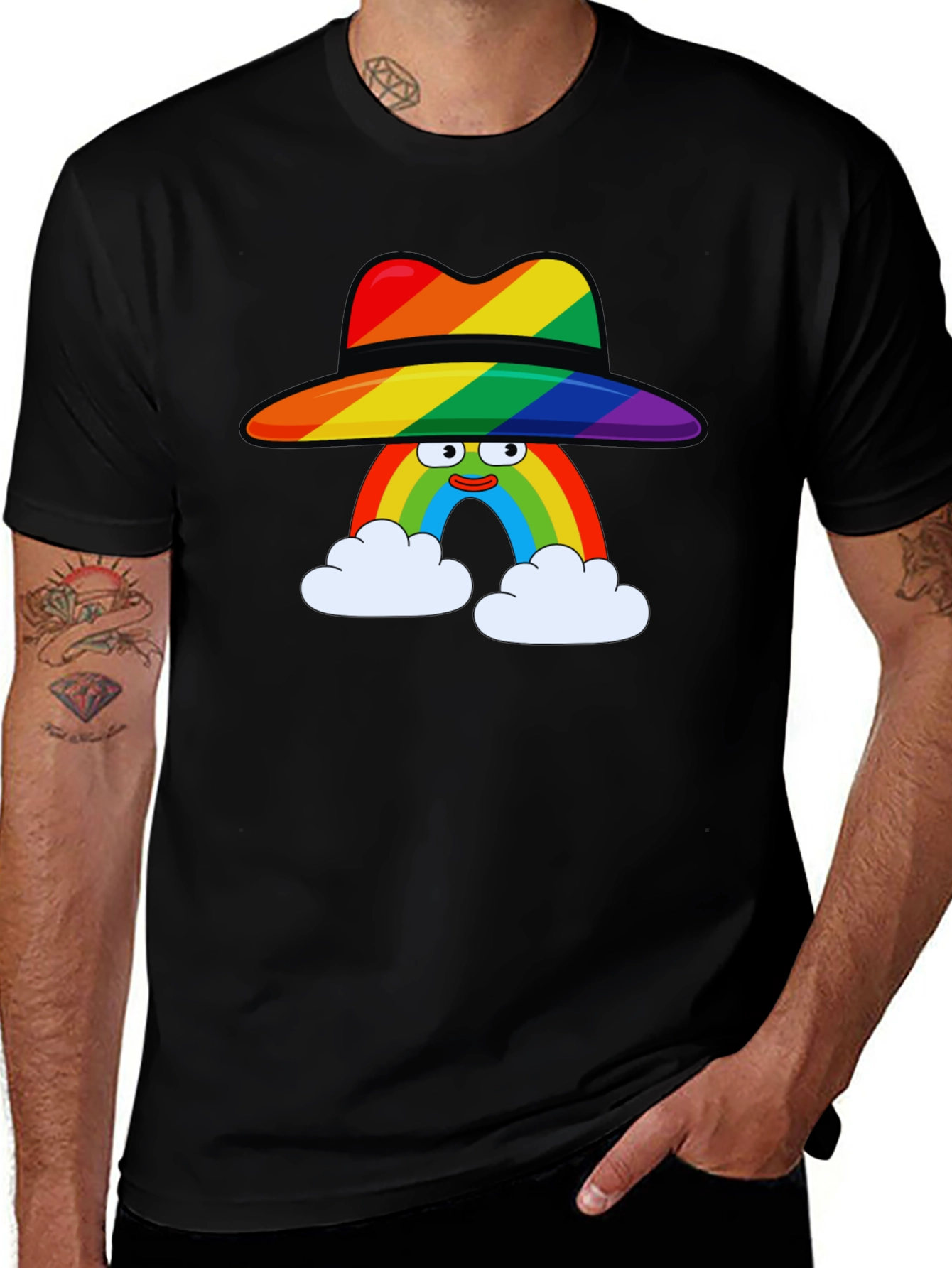 Variant 13 of Rainbow Character Graphic Black T-Shirt