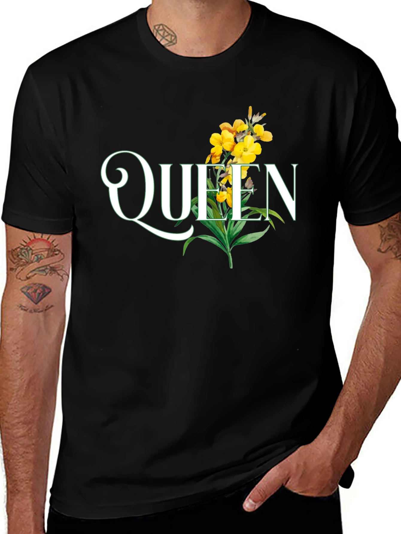Queen Floral Graphic T-Shirt - Stylish Black Tee