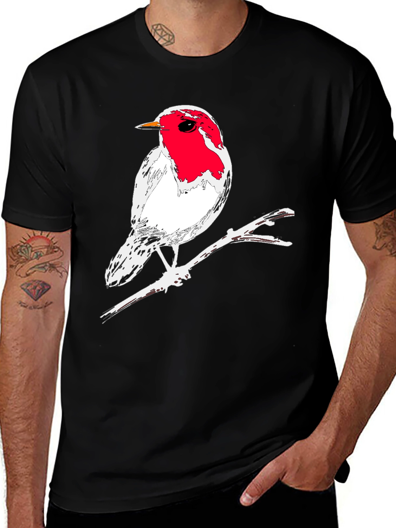 Variant 8 of Robin Bird Graphic T-Shirt - Black Cotton Tee