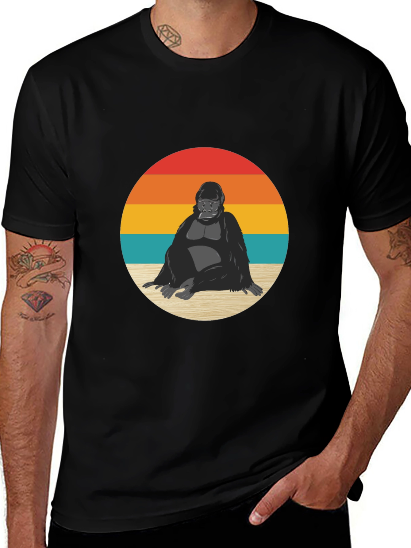 Variant 7 of Retro Gorilla Graphic T-Shirt - Black