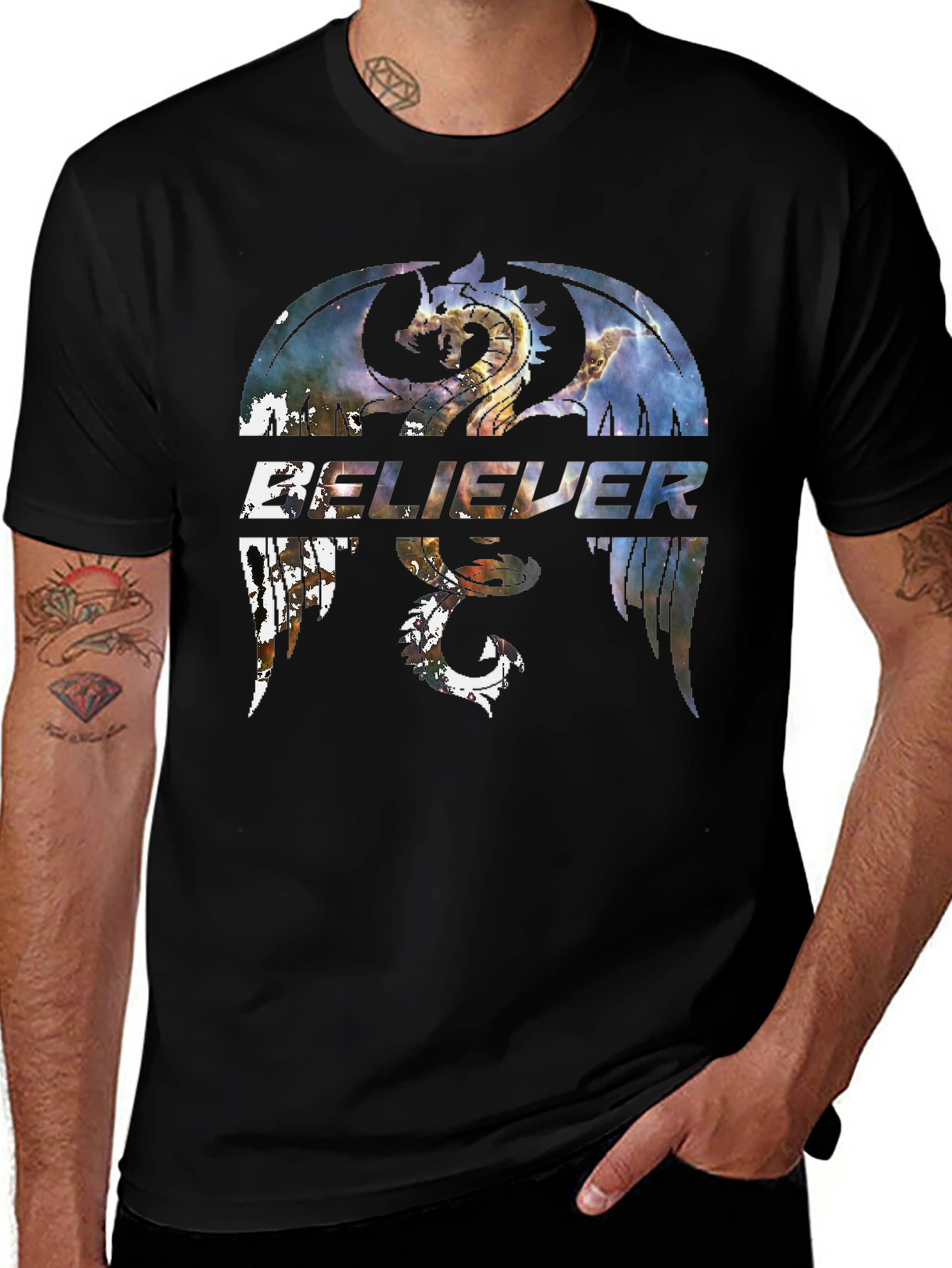 Variant 14 of Believer Dragon Graphic Tee - Stylish Black T-Shirt