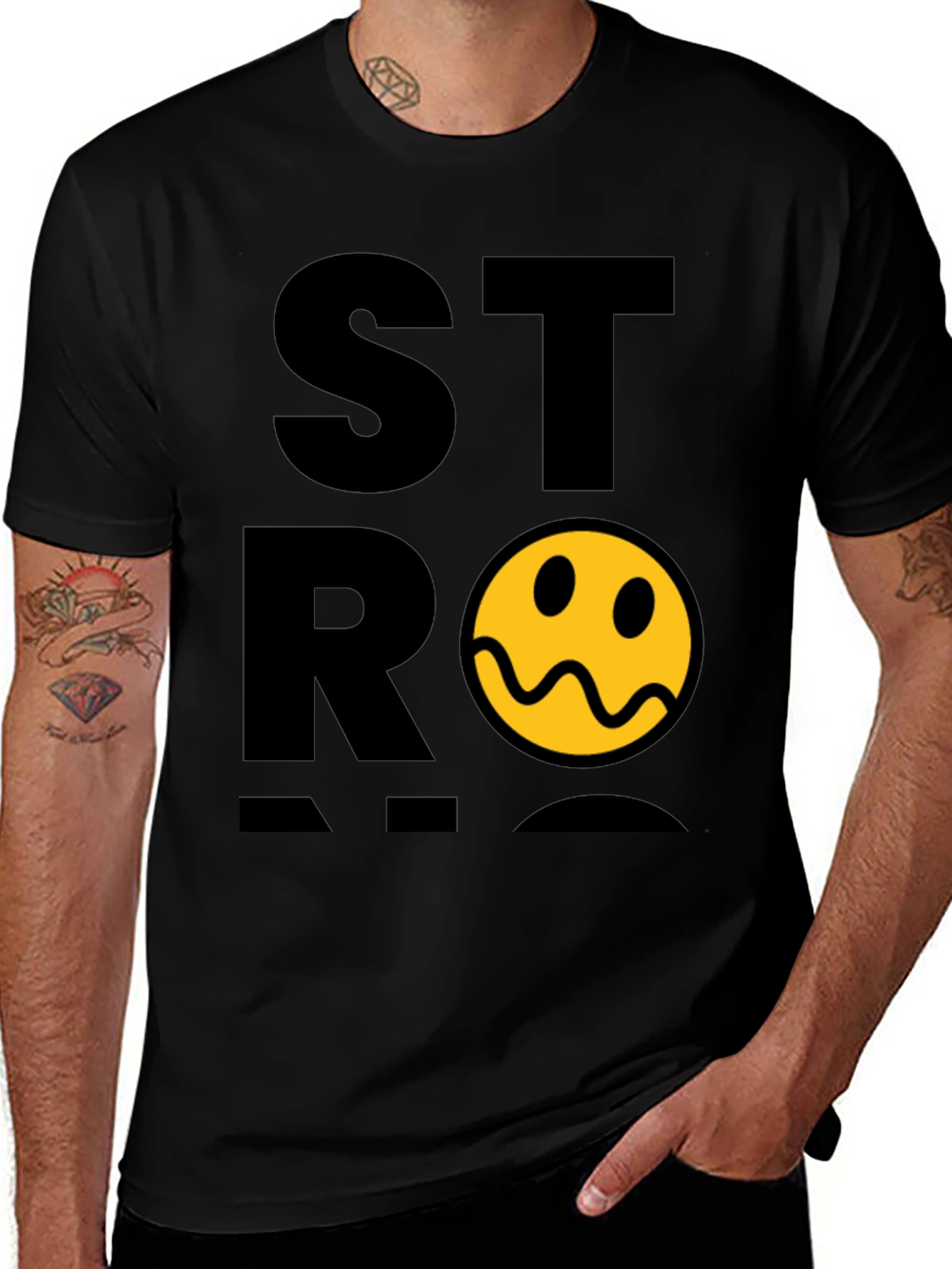 Variant 13 of Stylish Black T-Shirt with Distorted Smiley Graphic