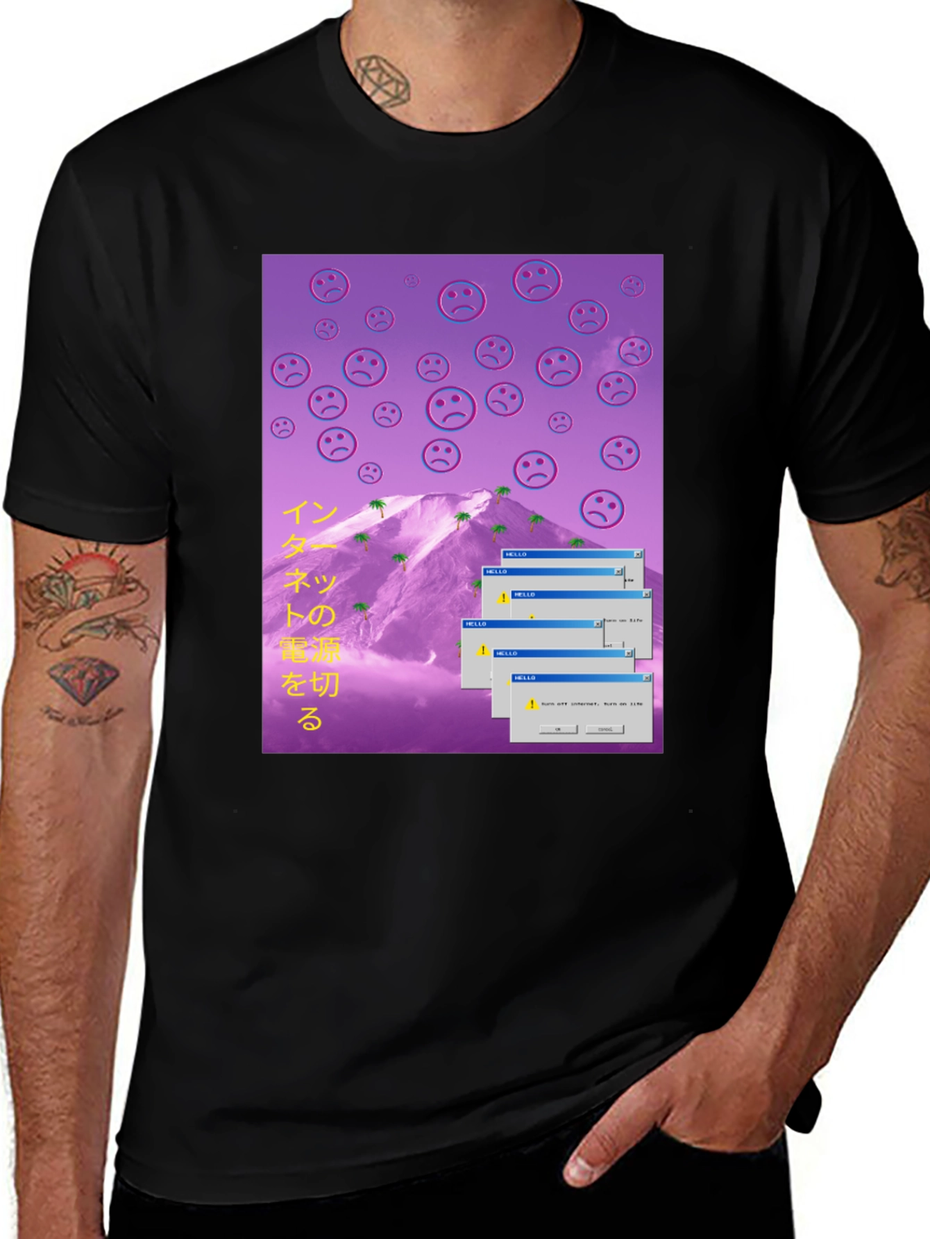 Variant 8 of Aesthetic Vaporwave T-Shirt - Sad Emoji Mountain