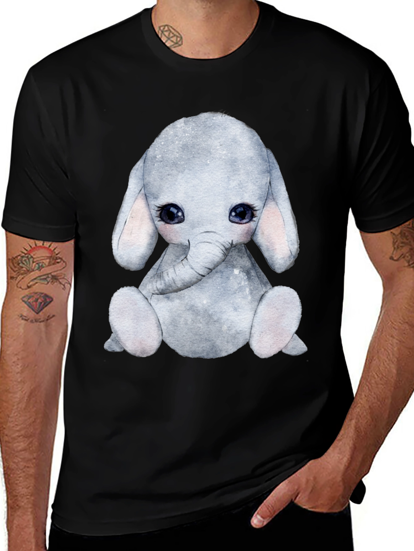 Variant 3 of Cute Elephant Graphic Tee - Black