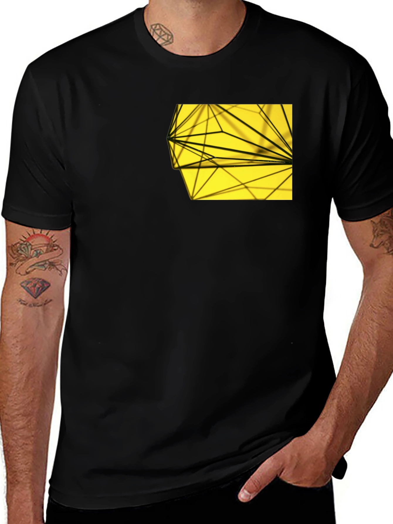 Variant 27 of Modern Graphic Tee: Black with Geometric Pocket Design