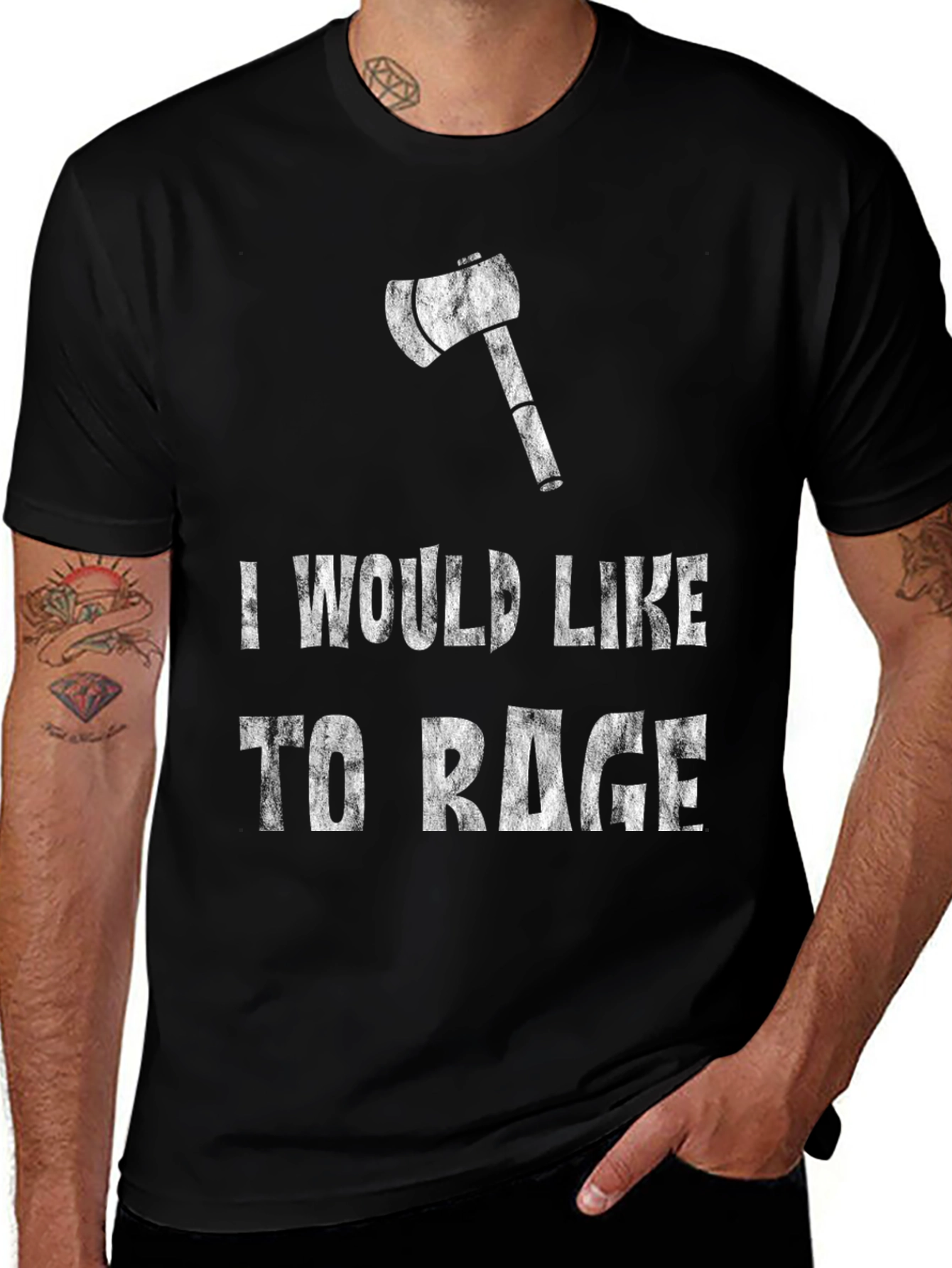 Variant 18 of I Would Like to Rage Black T-Shirt with Axe