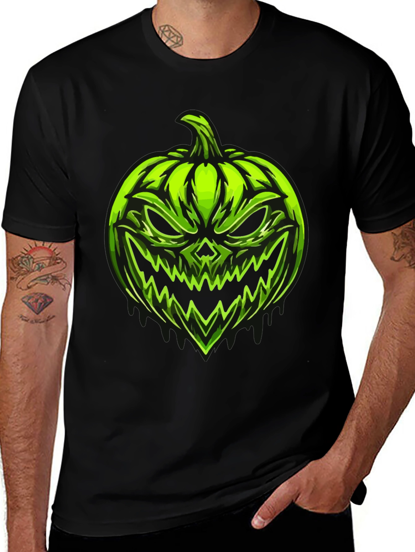 Green Pumpkin Graphic Tee - Halloween Style