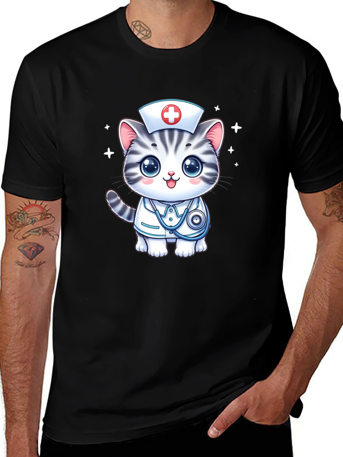 Variant 20 of Nurse Cat T-Shirt - Cute Cartoon Design