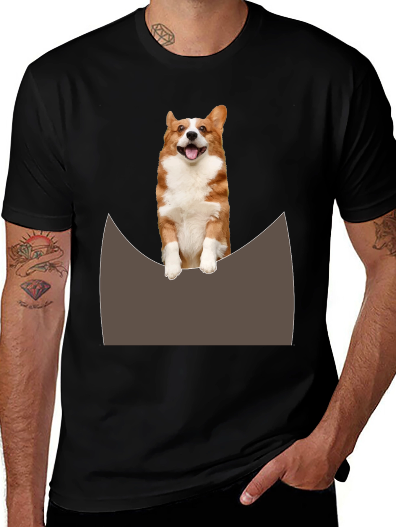 Corgi Peek T-Shirt - Cute Dog Pocket Design