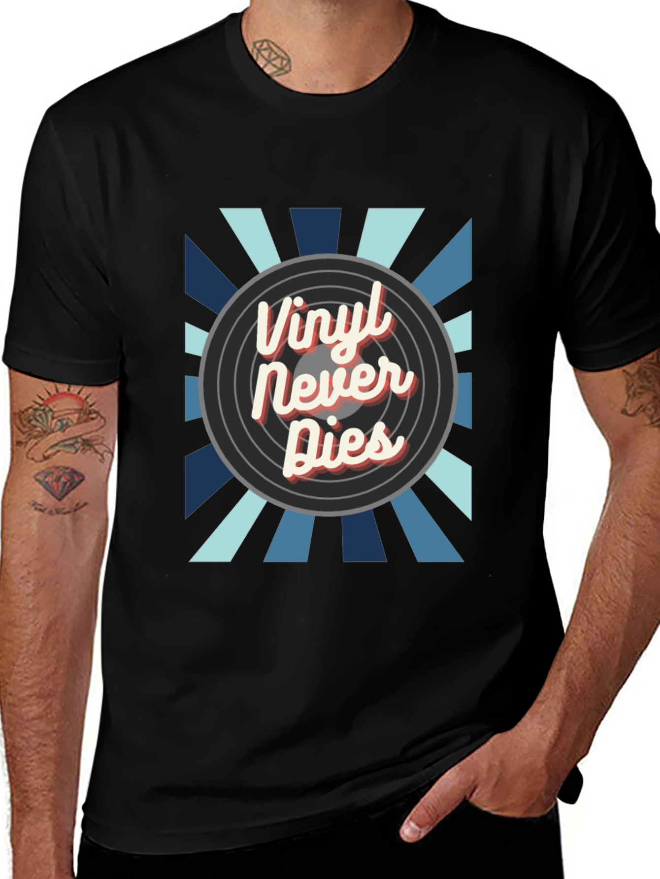 Variant 5 of Vinyl Never Dies Retro Graphic Tee - Music Lover Shirt