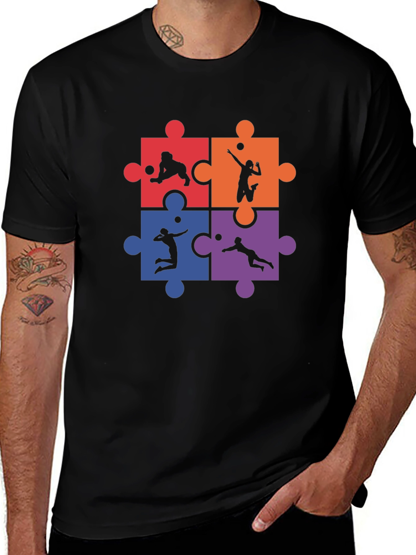 Variant 8 of Volleyball Puzzle Graphic Tee - Black