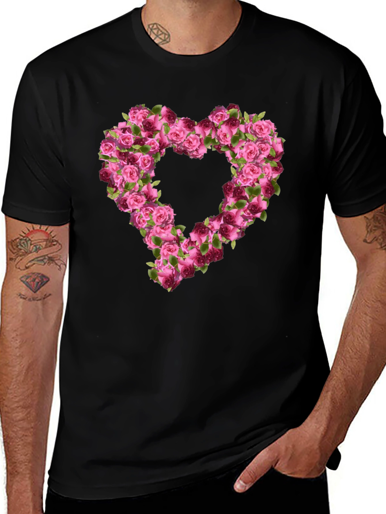 Variant 9 of Floral Heart Graphic Tee - Black Unisex T-Shirt