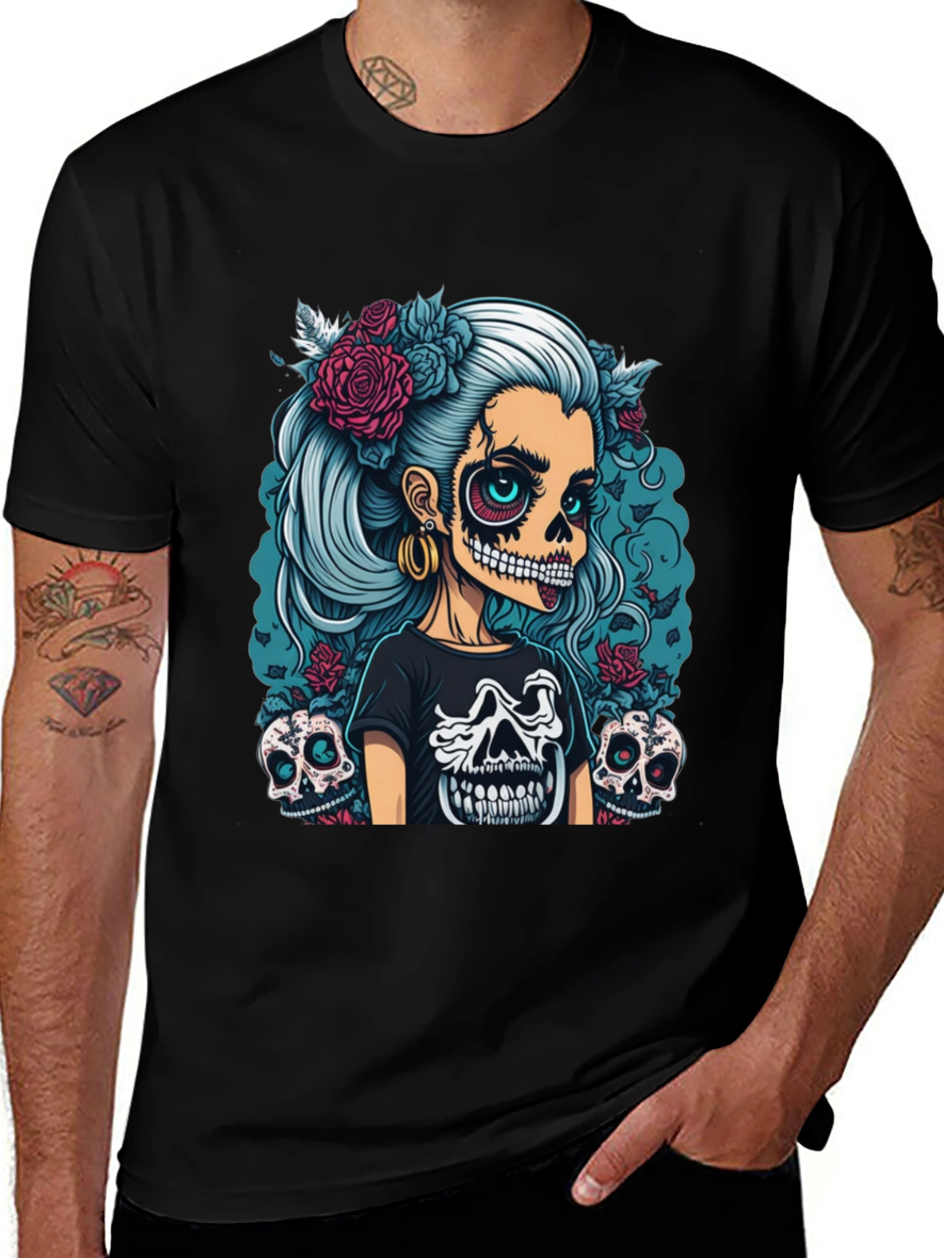 Variant 30 of Sugar Skull Girl T-Shirt - Day of the Dead Style