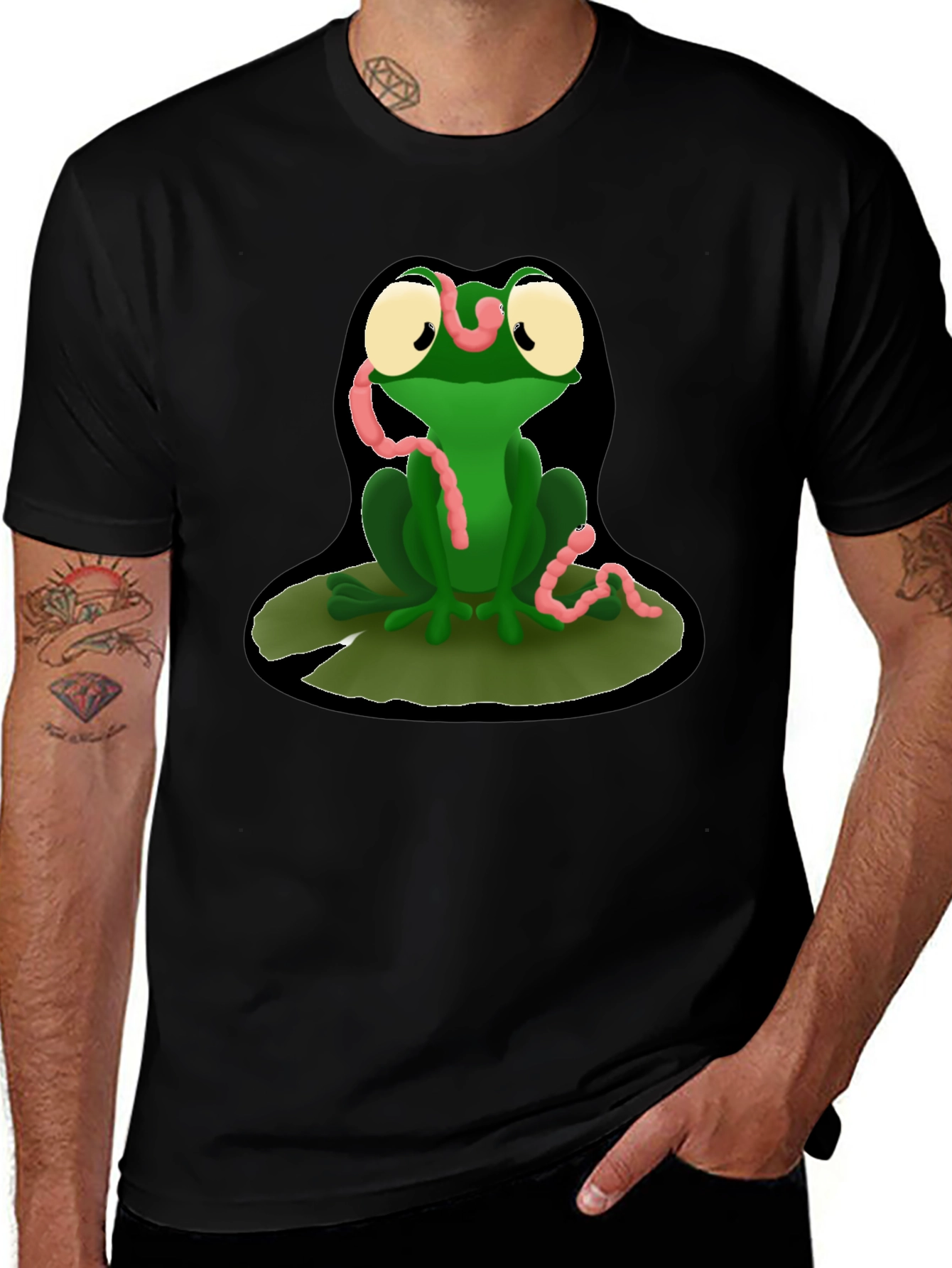 Variant 6 of Funny Frog Eating Worms Graphic T-Shirt