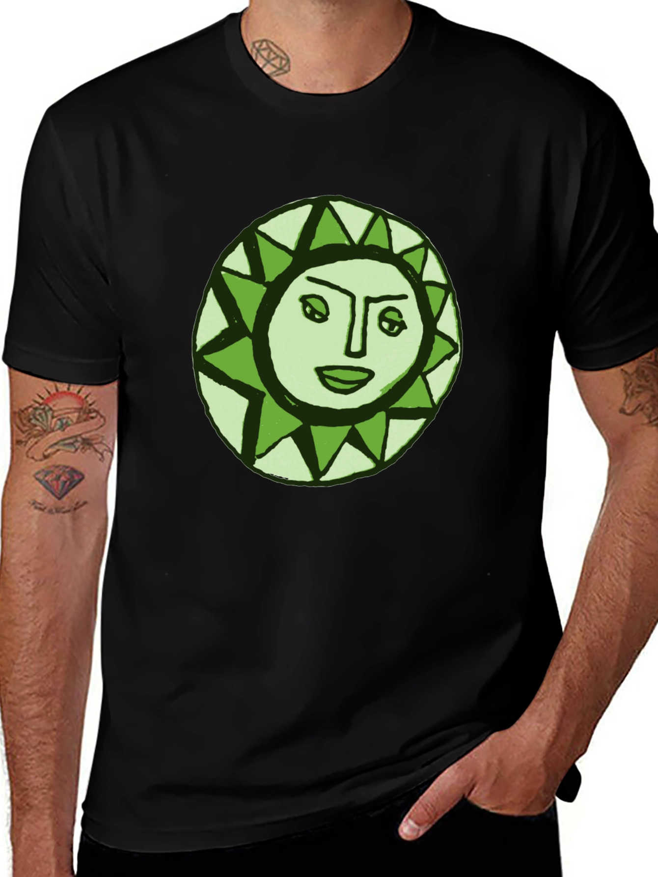 Variant 12 of Sun Face Graphic Tee - Black Cotton Comfort