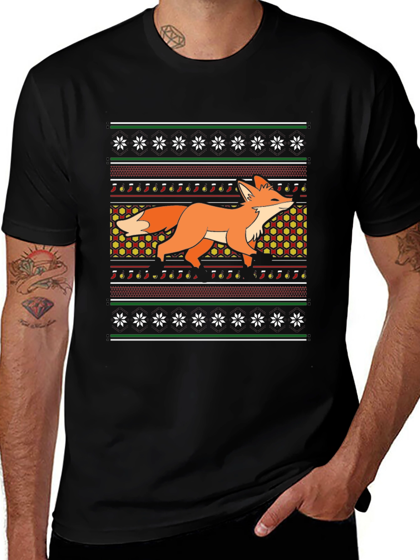 Variant 12 of Festive Fox Christmas Pattern T-Shirt