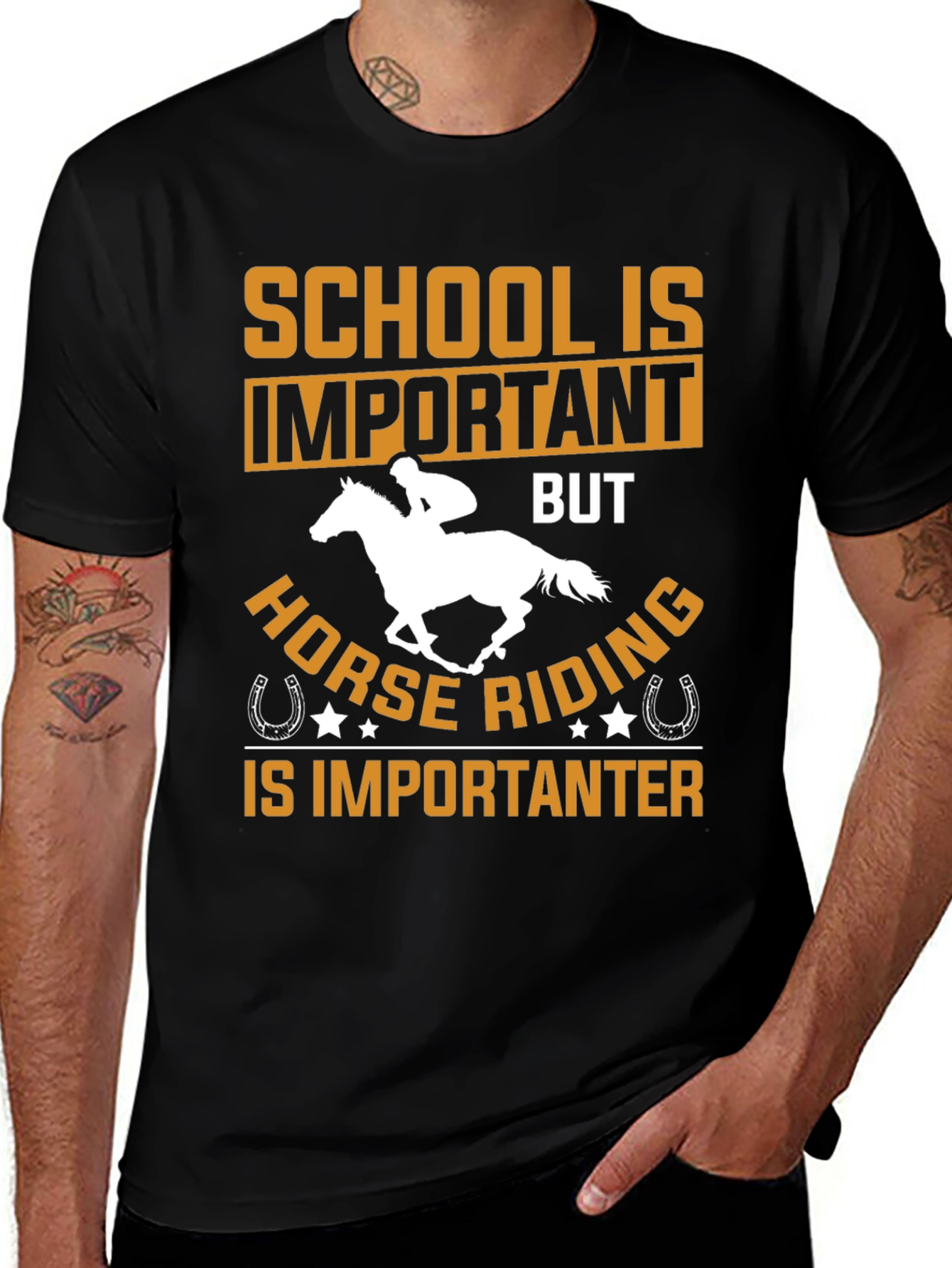 Variant 17 of Funny Horse Riding T-Shirt - School vs Horses Tee