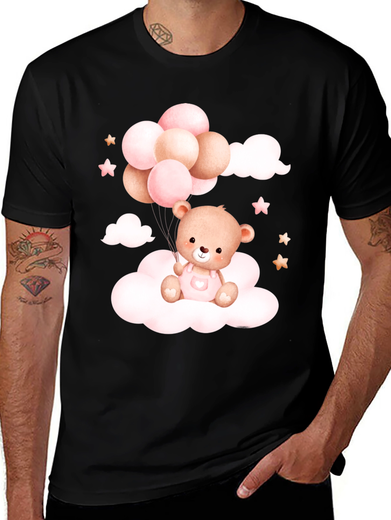 Cute Teddy Bear Balloons Black Tee