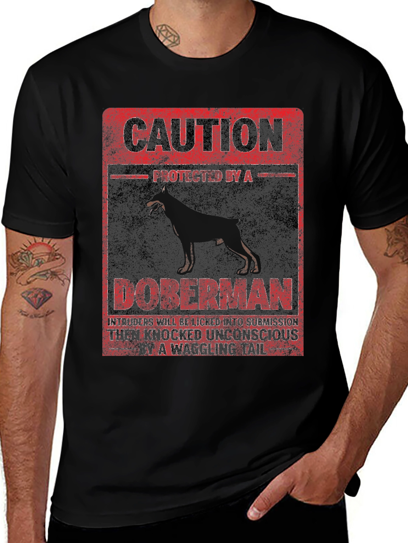Caution Doberman Protected T-Shirt