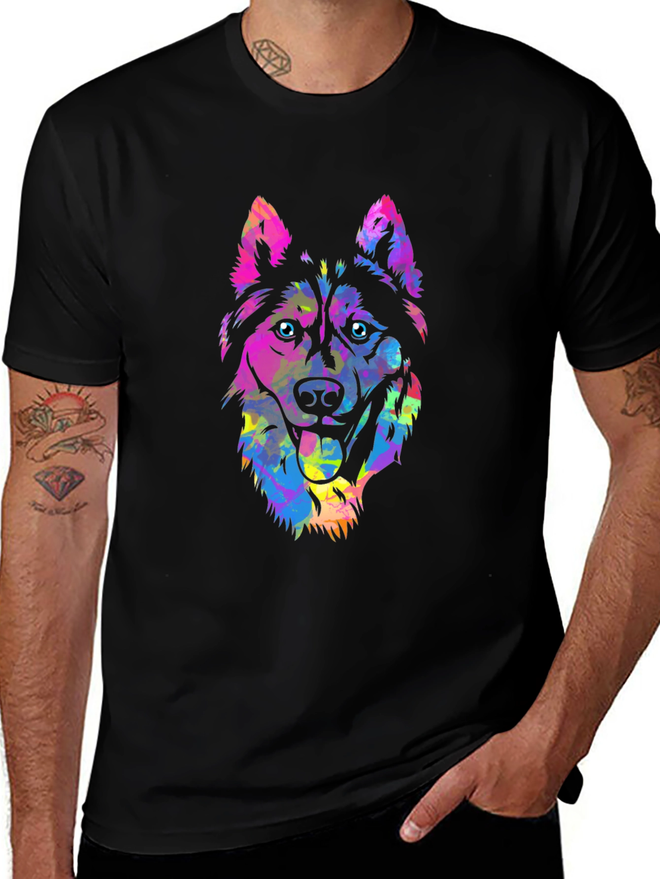 Variant 6 of Colorful Husky Dog Graphic Print T-Shirt
