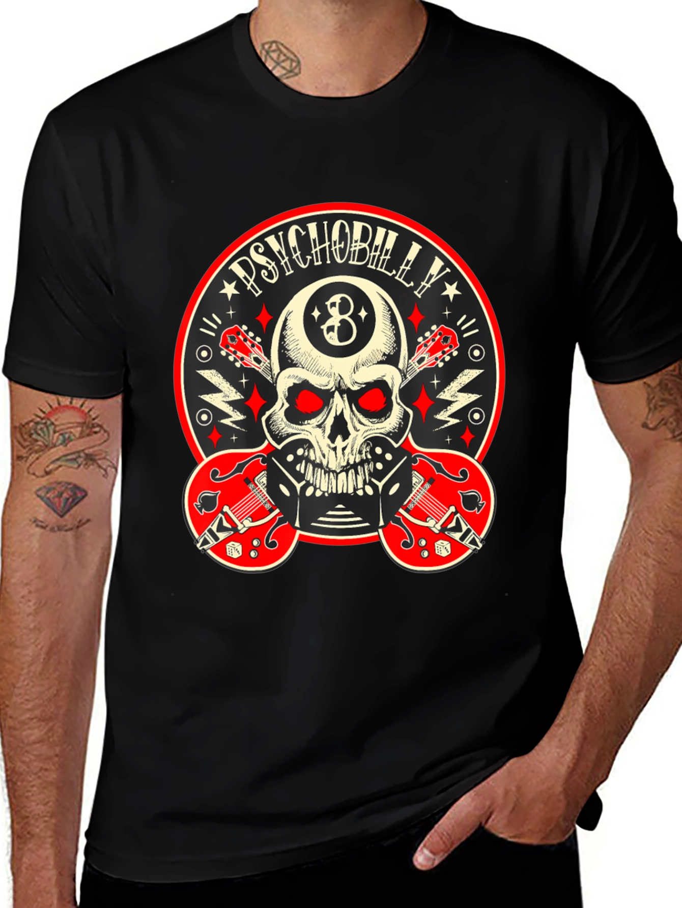 Psychobilly Skull T-Shirt - Rockabilly Guitar Tee
