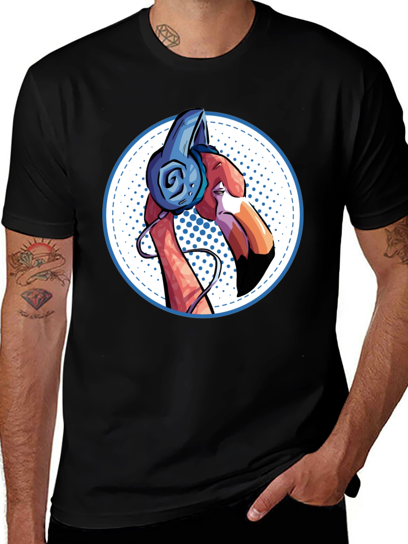 Variant 29 of Cool Flamingo Headphones Graphic Tee