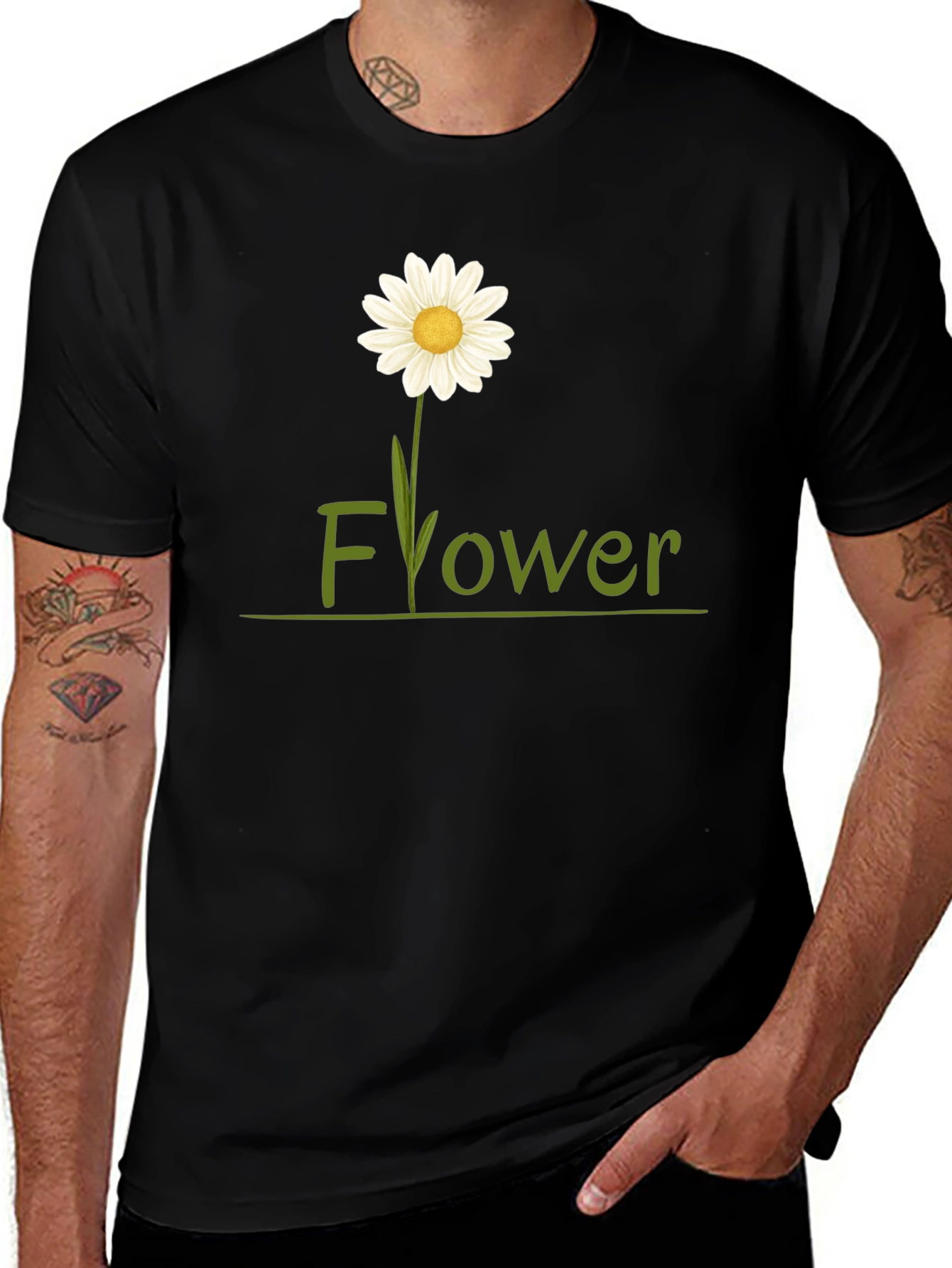 Variant 8 of Flower Graphic T-Shirt - Men's Black Tee