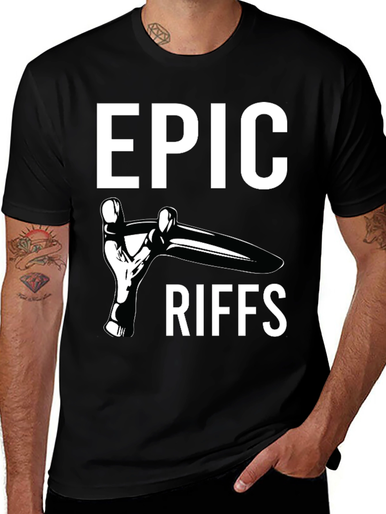 Variant 21 of Epic Riffs Black T-Shirt - Guitar Slide Design