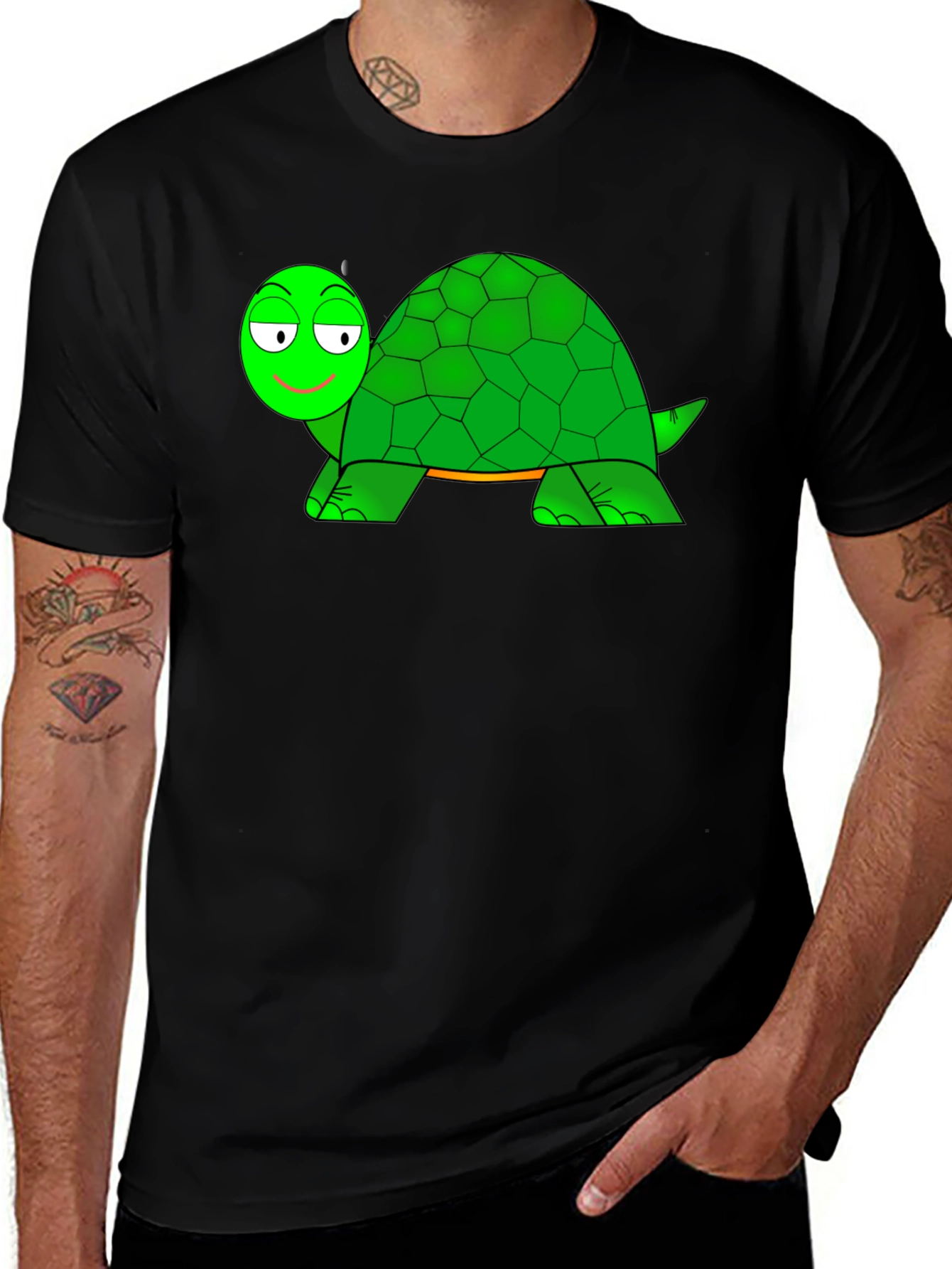 Variant 9 of Cartoon Turtle Graphic Black T-Shirt