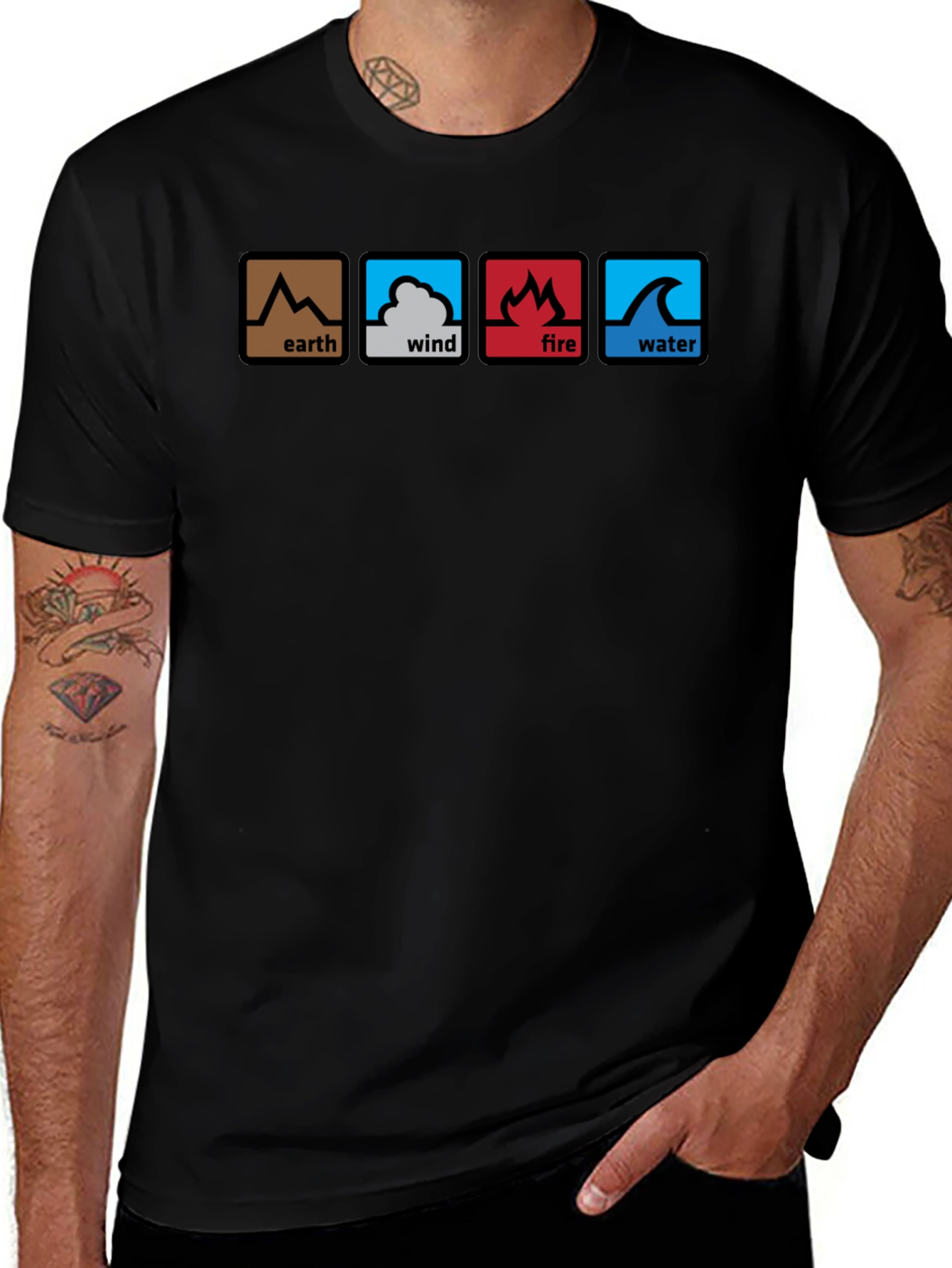 Variant 6 of Elements T-Shirt: Earth, Wind, Fire, Water - Black