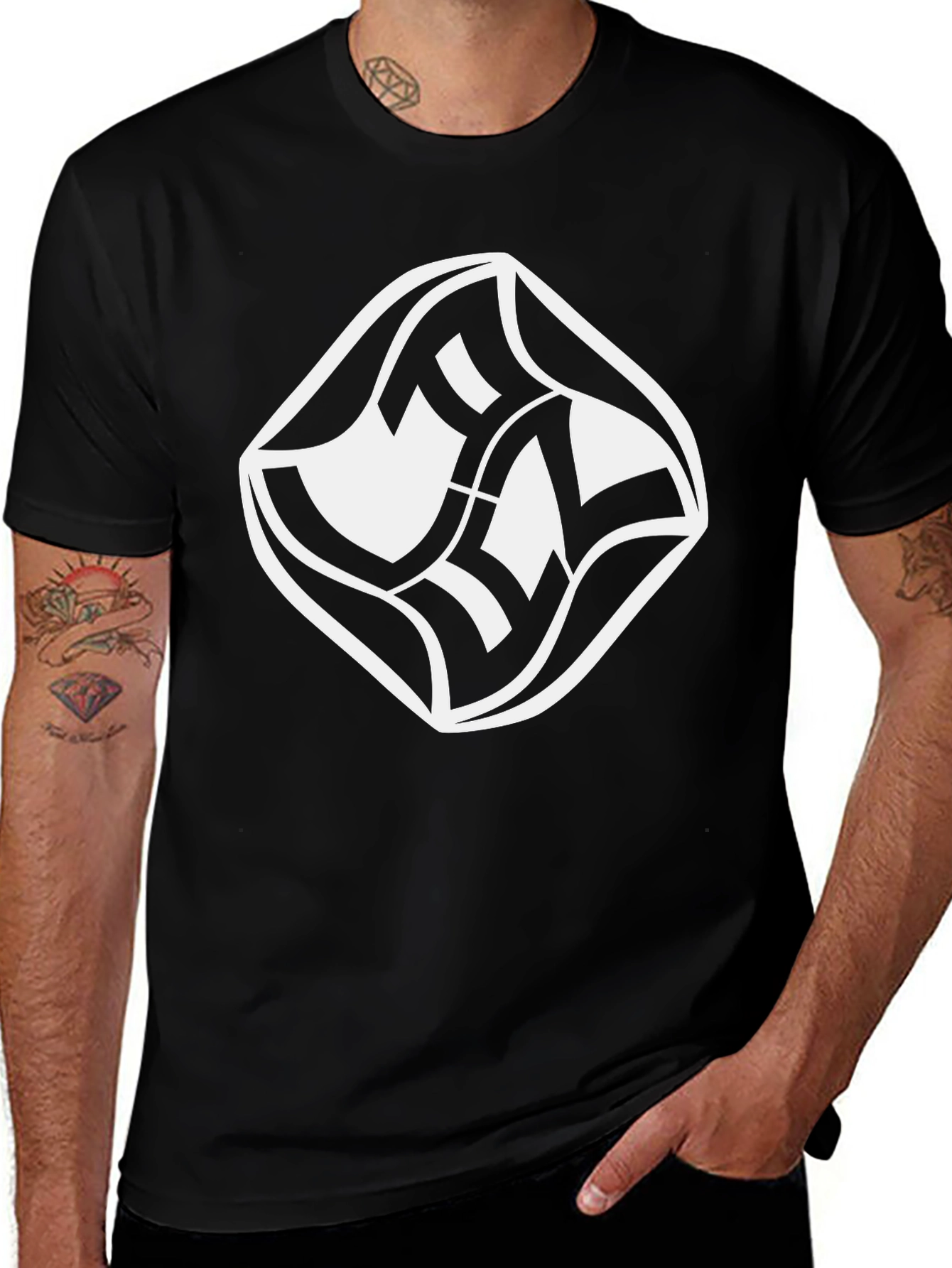 Modern Graphic Tee - Black Shirt, White Abstract Design