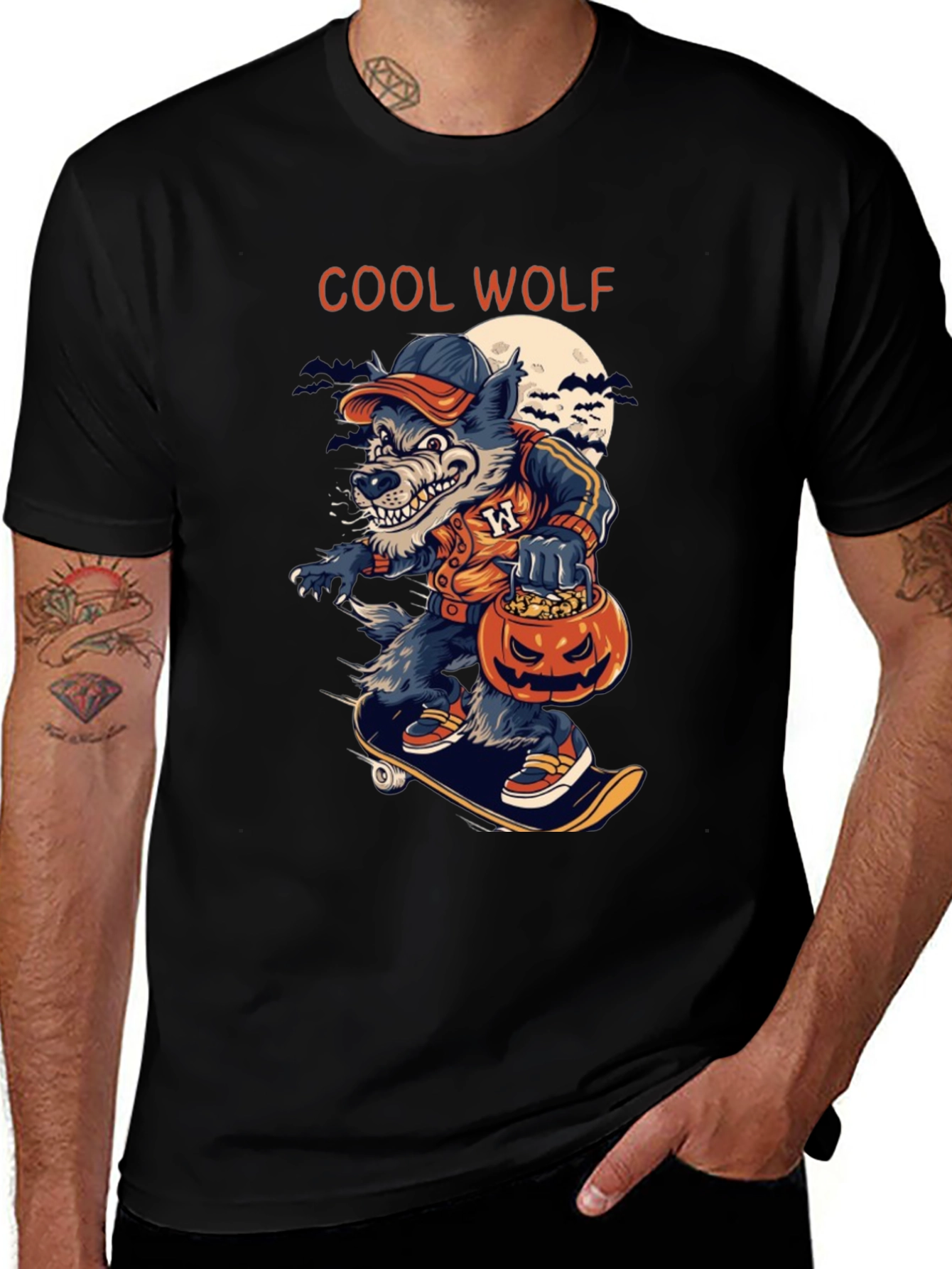 Variant 7 of Cool Wolf Halloween Skateboard T-Shirt