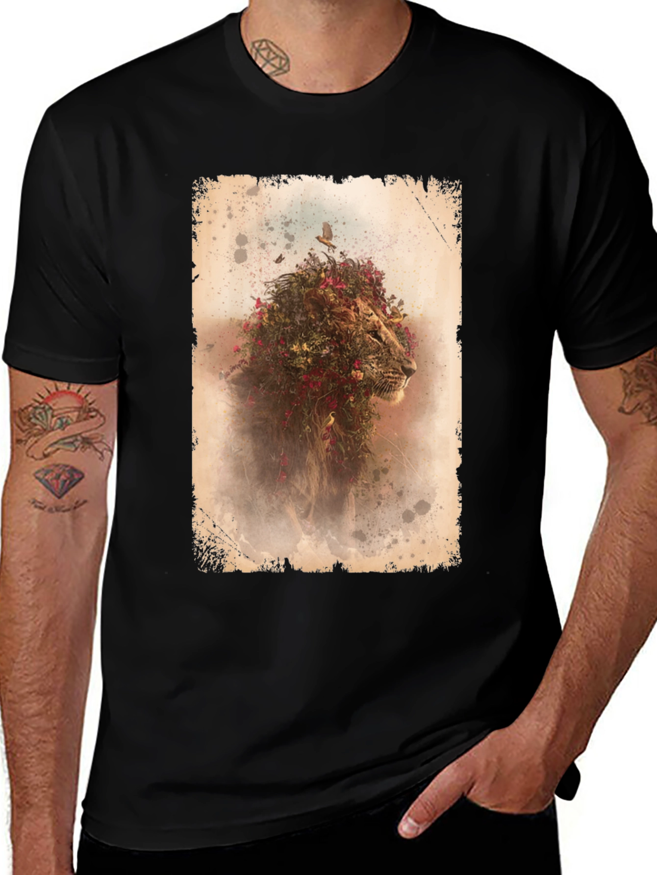 Variant 19 of Floral Lion Graphic T-Shirt - Stylish Men's Tee