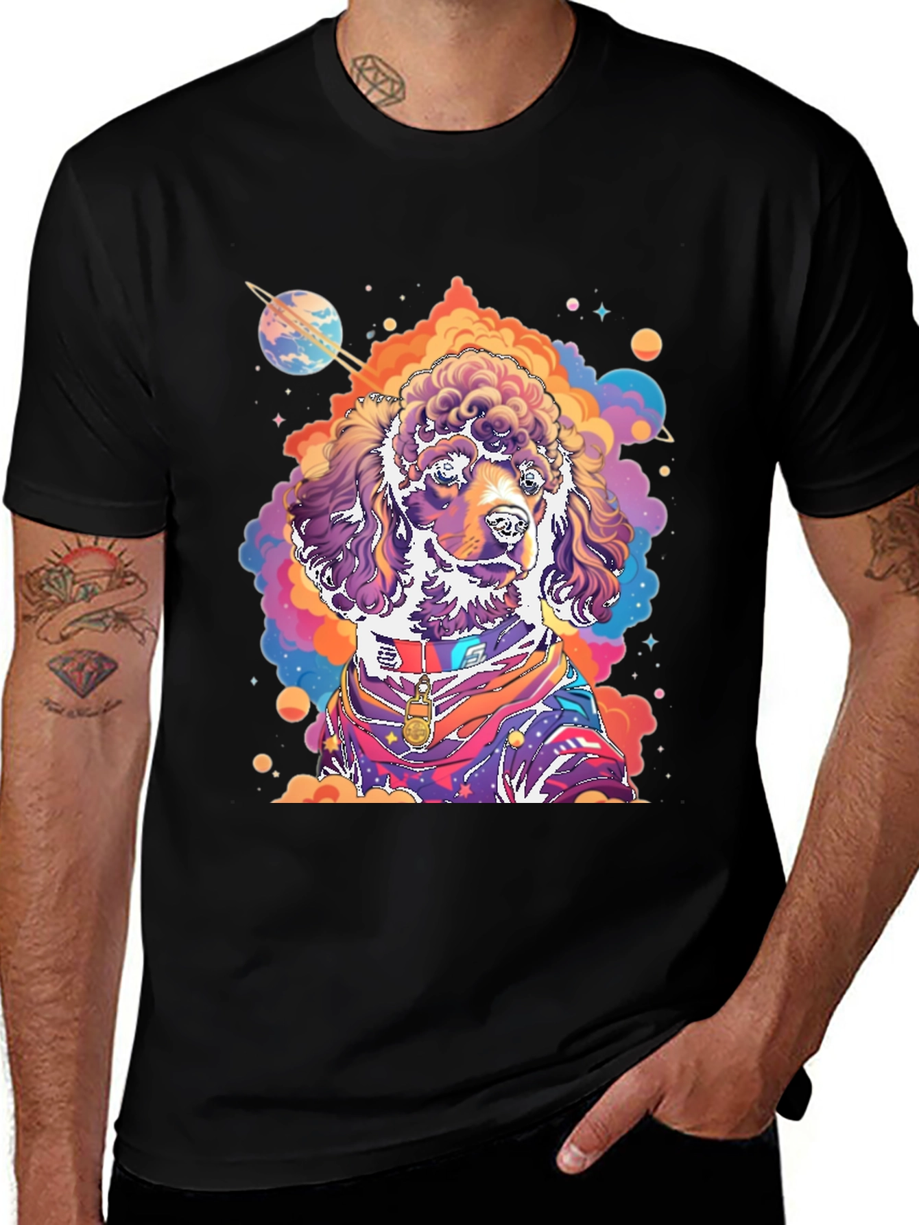 Variant 5 of Cosmic Poodle Graphic Tee - Men's Black T-Shirt