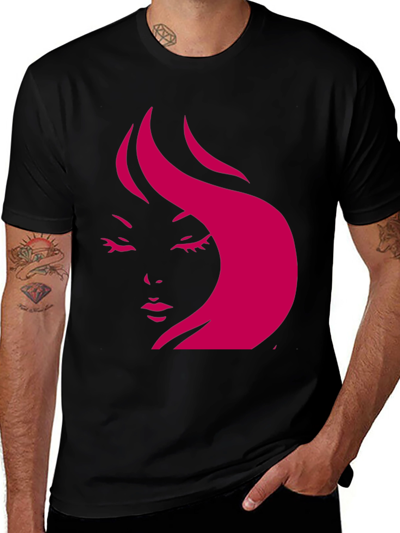 Variant 23 of Stylish Black T-Shirt with Pink Woman Face Design