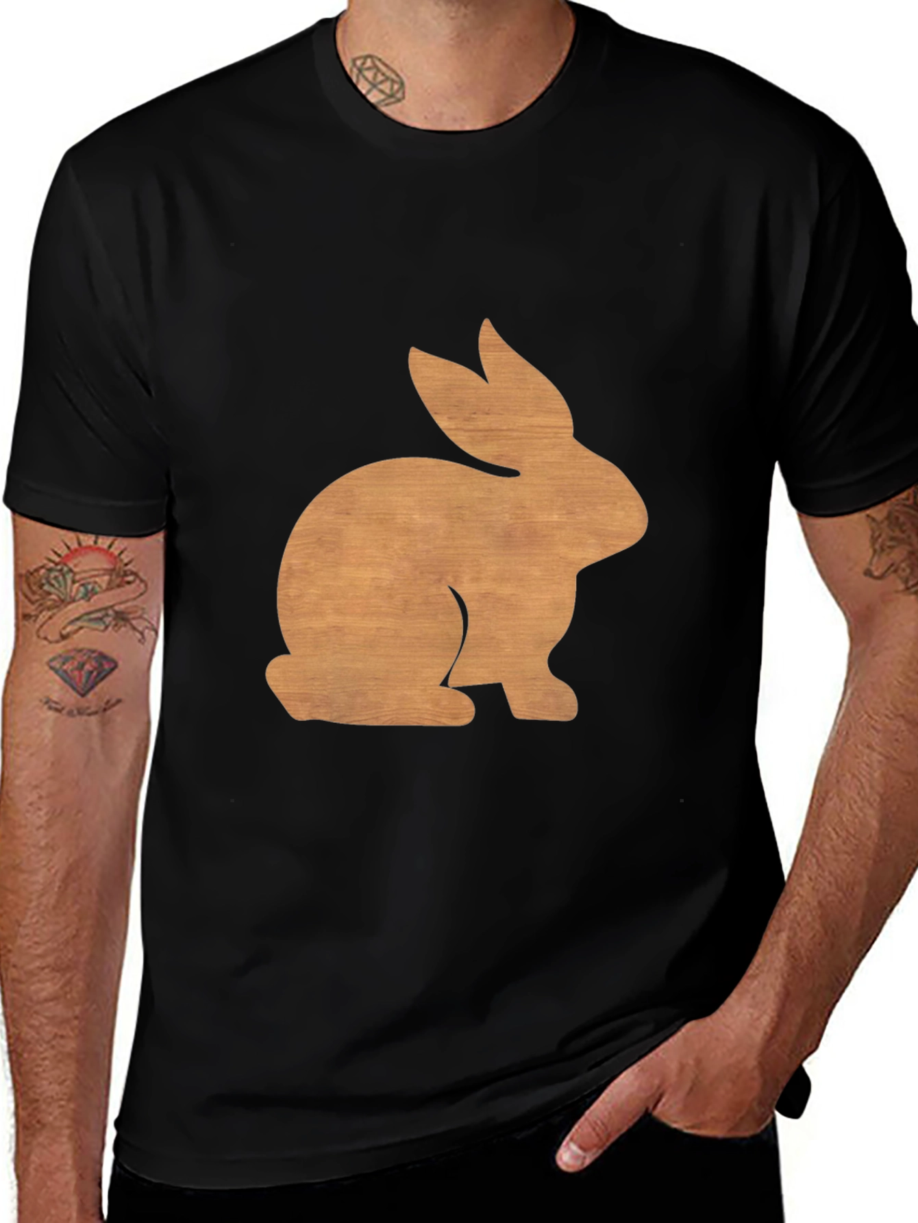 Variant 24 of Wooden Bunny Graphic Tee - Soft Black Cotton Shirt