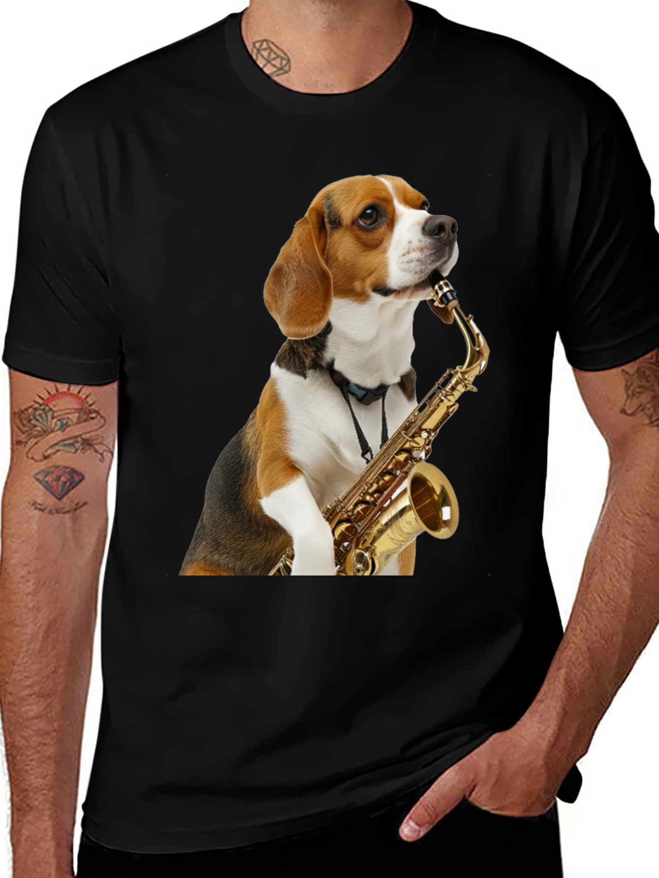 Variant 29 of Dog Playing Saxophone T-Shirt - Black