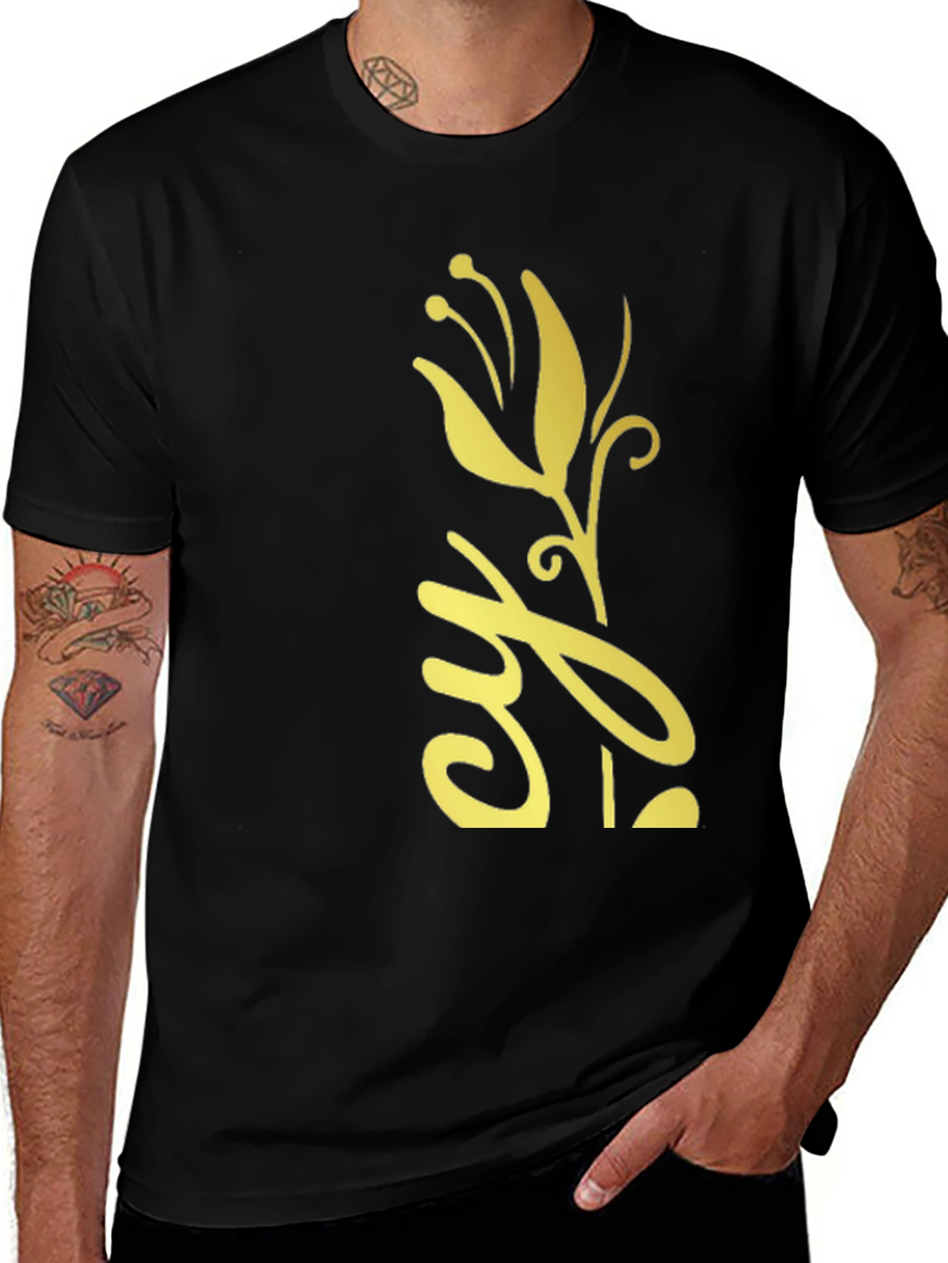 Variant 6 of Elegant Gold Floral Design Black T-Shirt