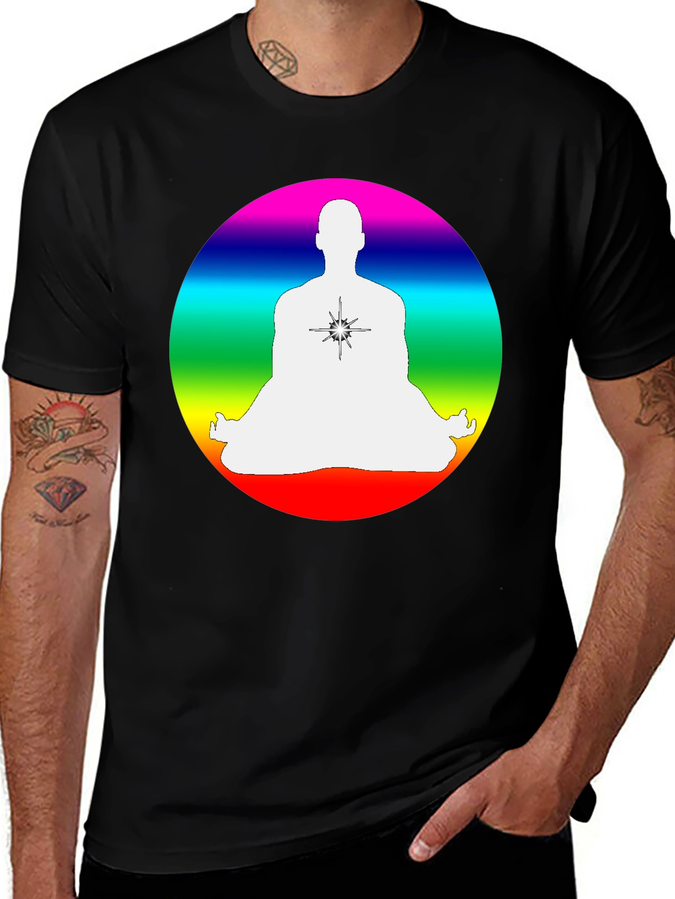 Black Rainbow Chakra Meditation T-Shirt - Black main image