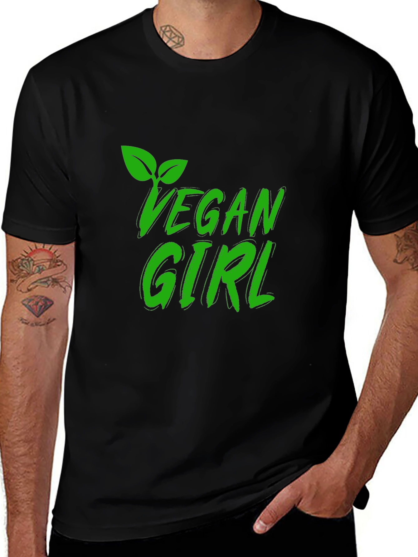 Variant 7 of Vegan Girl Graphic Tee - Green Print on Black