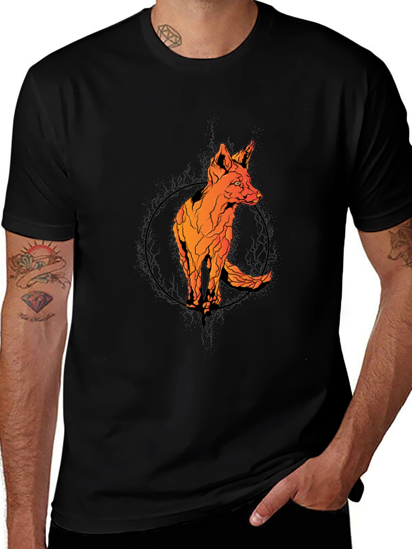 Variant 25 of Abstract Fox Graphic Tee - Men's Black T-Shirt