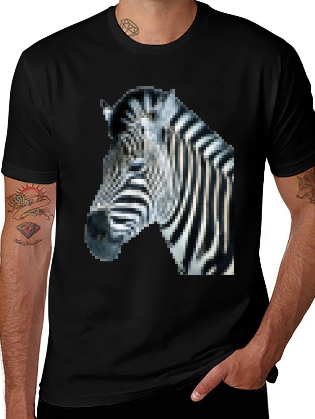 Variant 21 of Pixel Zebra Graphic Black T-Shirt